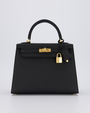*HOT* Hermès Kelly 25 Sellier Bag in Noir Epsom Leather with Gold Hardware