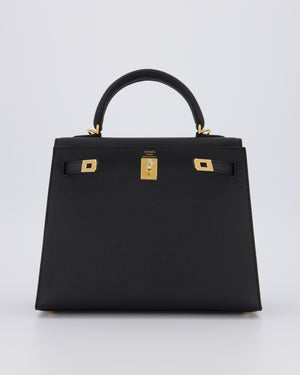 *HOT* Hermès Kelly 25 Sellier Bag in Noir Epsom Leather with Gold Hardware