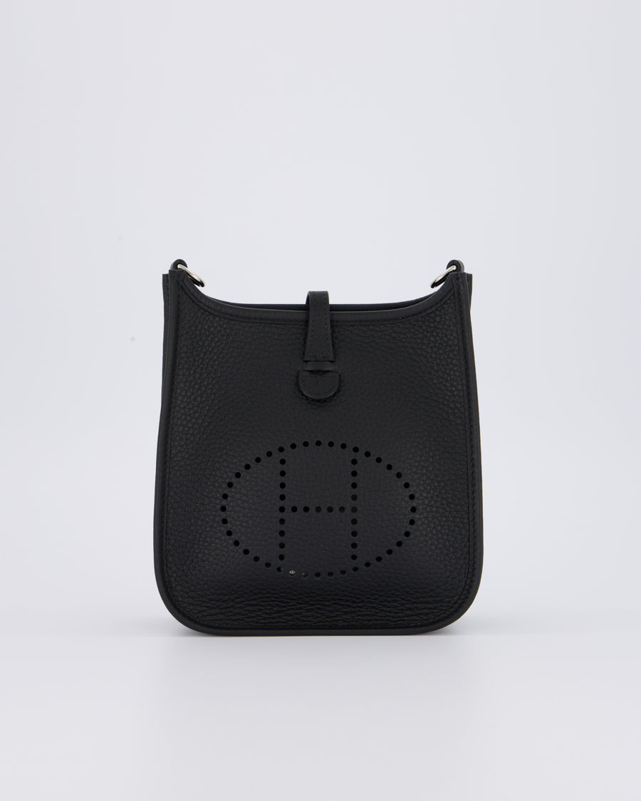 Hermès Mini Evelyne 16 Bag in Noir Clemence Leather with Palladium Hardware