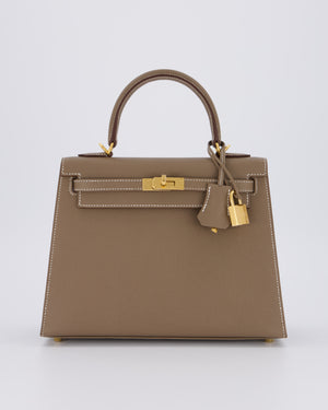 *HOLY GRAIL* Hermès Kelly 25 Sellier Bag in Etoupe Epsom Leather and Gold Hardware