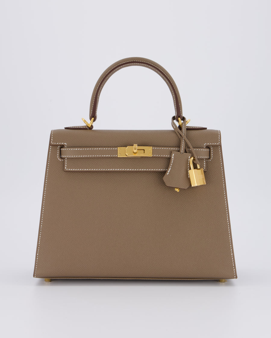*HOLY GRAIL* Hermès Kelly 25 Sellier Bag in Etoupe Epsom Leather and Gold Hardware