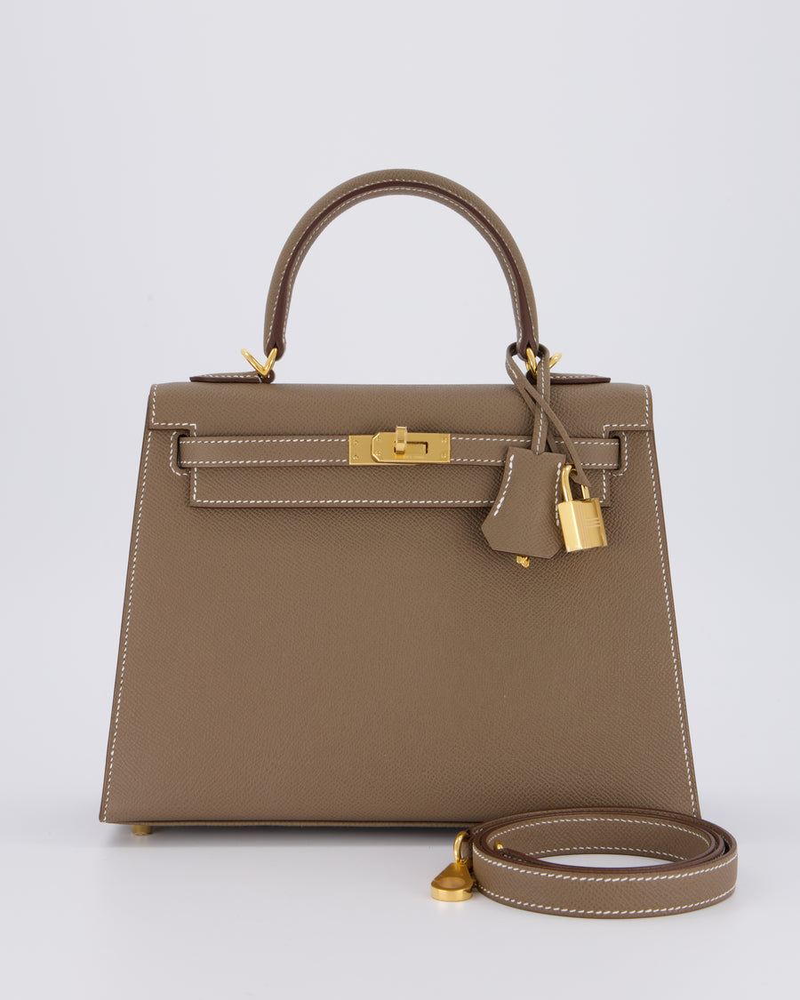*HOLY GRAIL* Hermès Kelly 25 Sellier Bag in Etoupe Epsom Leather and Gold Hardware