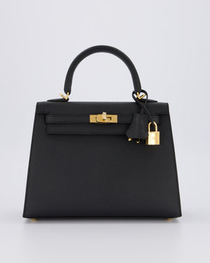 *HOT* Hermès Kelly 25 Sellier Bag in Noir Epsom Leather with Gold Hardware