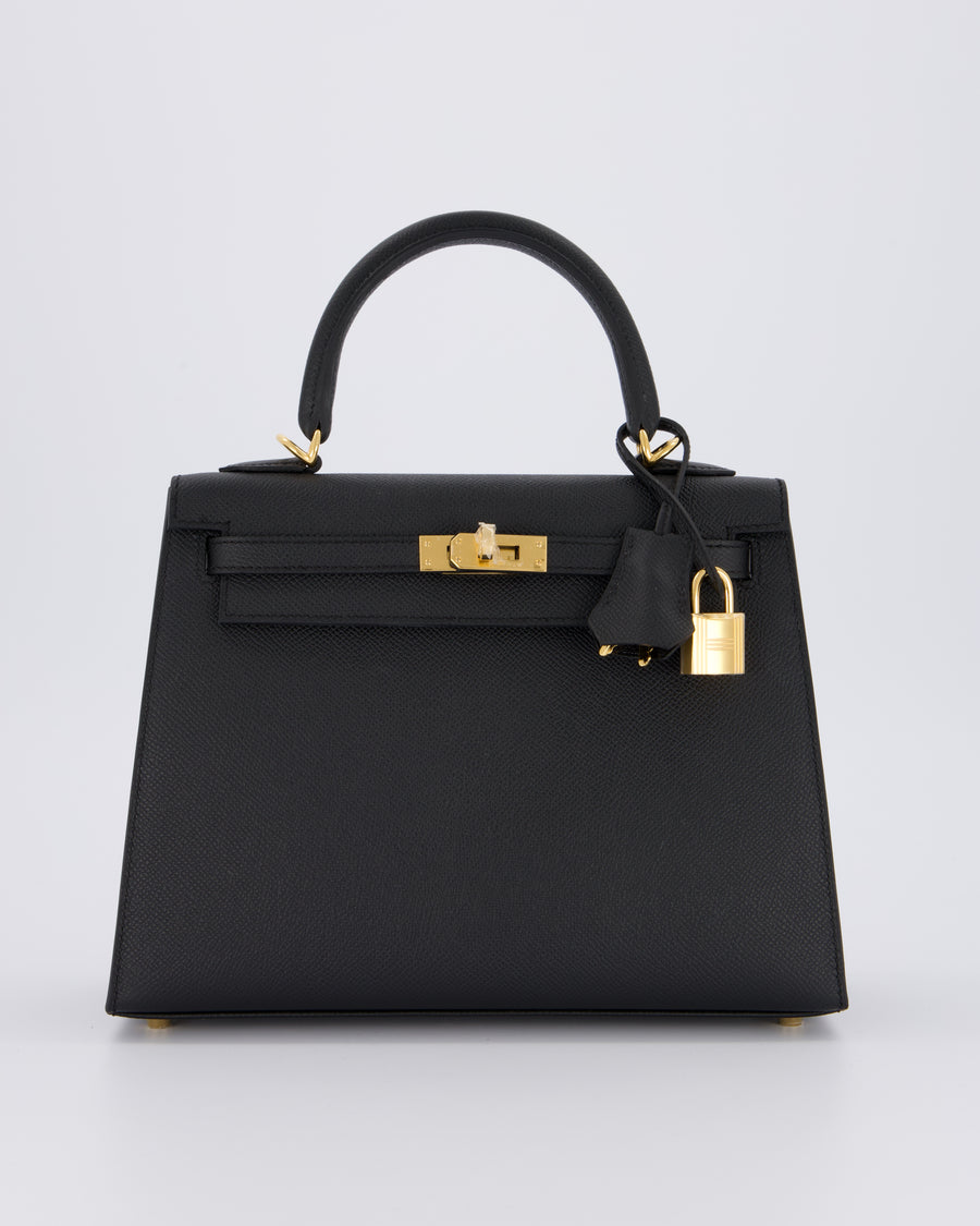 *HOT* Hermès Kelly 25 Sellier Bag in Noir Epsom Leather with Gold Hardware
