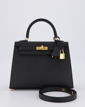 *HOT* Hermès Kelly 25 Sellier Bag in Noir Epsom Leather with Gold Hardware