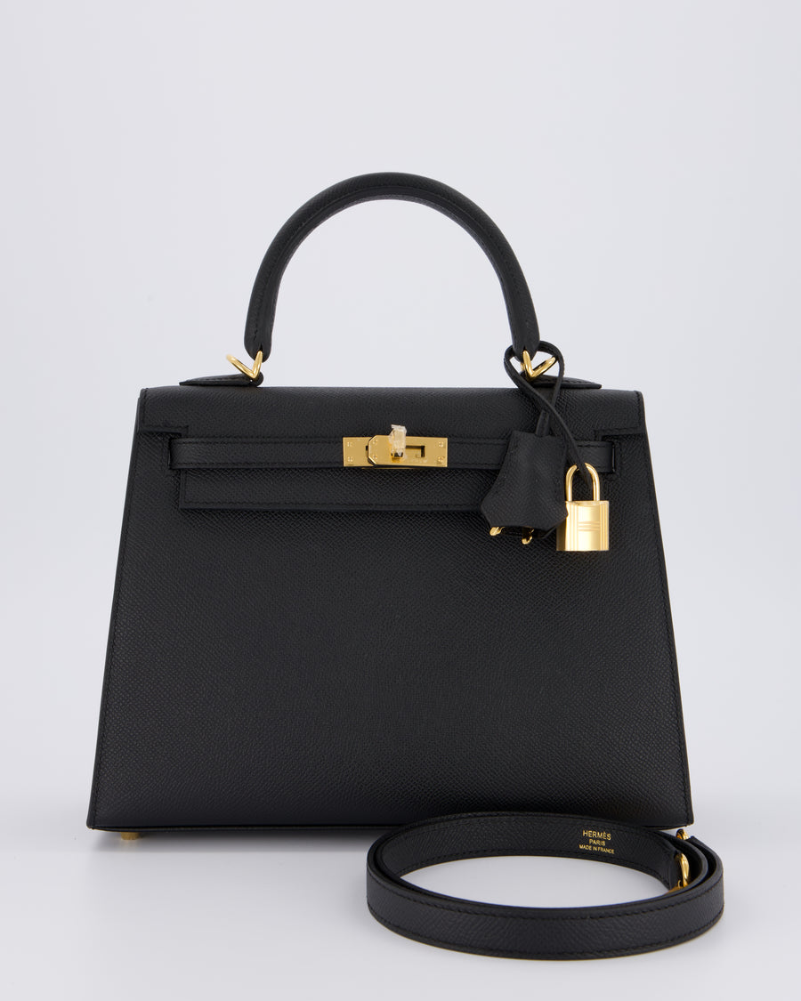 *HOT* Hermès Kelly 25 Sellier Bag in Noir Epsom Leather with Gold Hardware