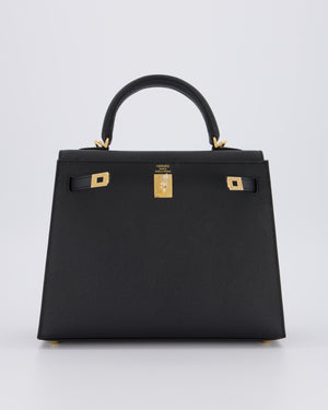 *HOT* Hermès Kelly 25 Sellier Bag in Noir Epsom Leather with Gold Hardware