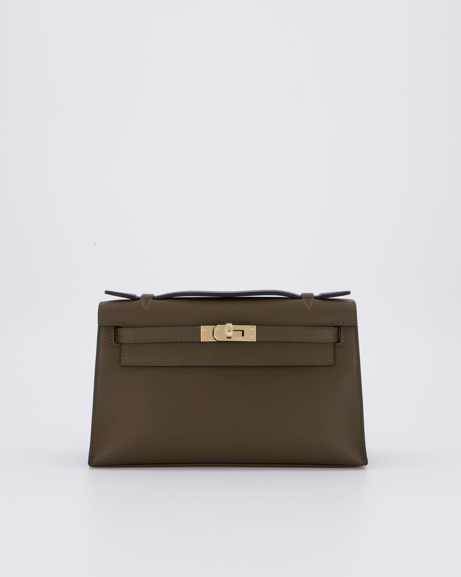 *NEW COLOUR* Hermès Mini Kelly Pochette Bag in Vert Loden Swift Leather and Permabrass Hardware