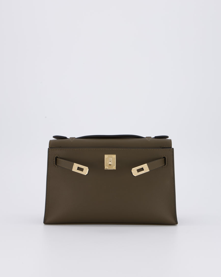 *NEW COLOUR* Hermès Mini Kelly Pochette Bag in Vert Loden Swift Leather and Permabrass Hardware