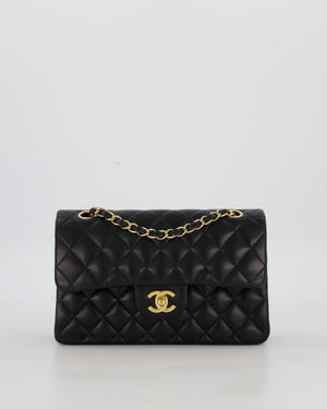 Chanel Black Vintage Small Classic Double Flap Bag in Lambskin Leather with 24K Gold Hardware