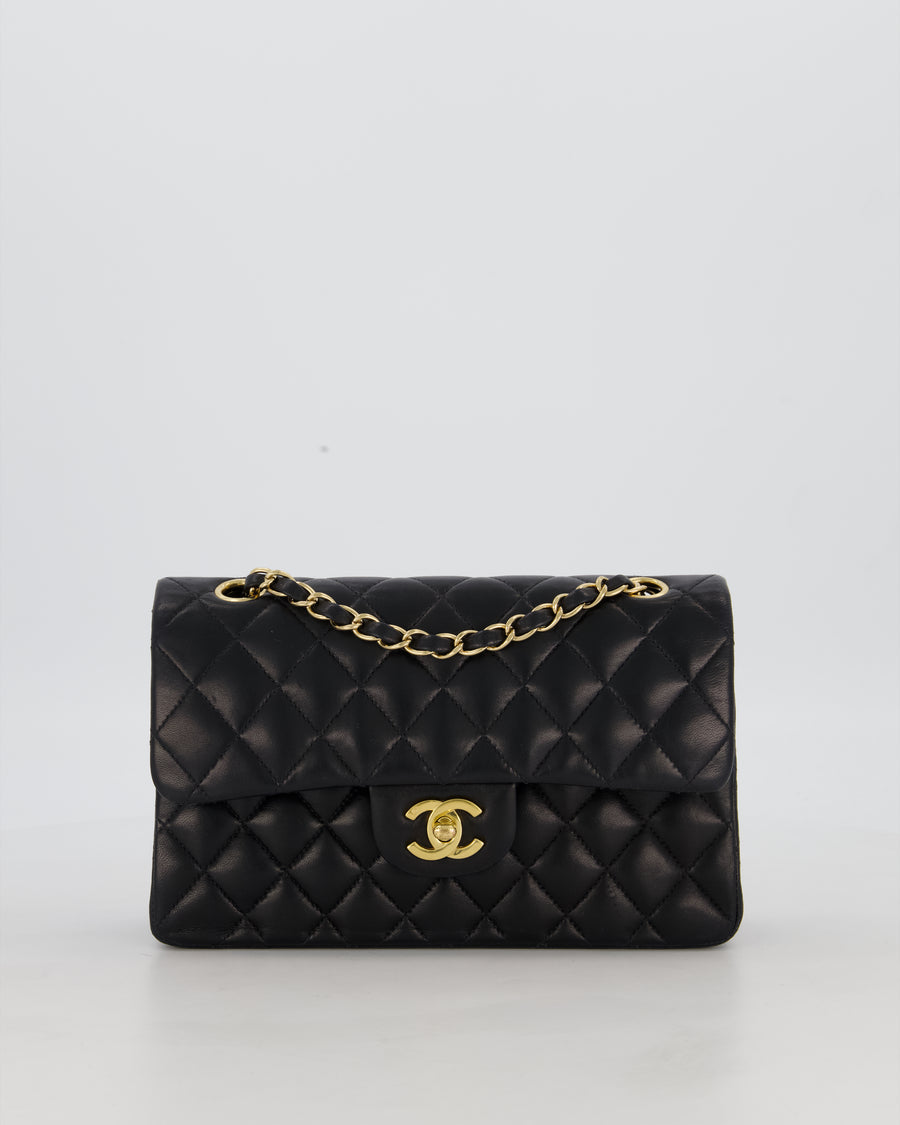 Chanel Black Vintage Small Classic Double Flap Bag in Lambskin Leather with 24K Gold Hardware