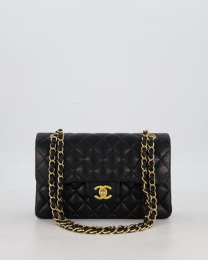 Chanel Black Vintage Small Classic Double Flap Bag in Lambskin Leather with 24K Gold Hardware