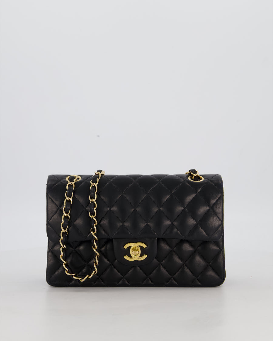 Chanel Black Vintage Small Classic Double Flap Bag in Lambskin Leather with 24K Gold Hardware