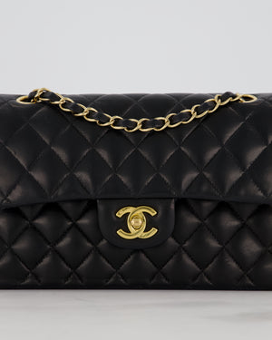 Chanel Black Vintage Small Classic Double Flap Bag in Lambskin Leather with 24K Gold Hardware