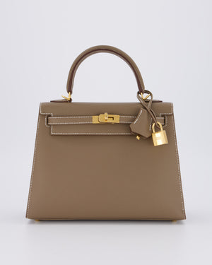 *HOLY GRAIL* Hermès Kelly 25 Sellier Bag in Etoupe Epsom Leather and Gold Hardware