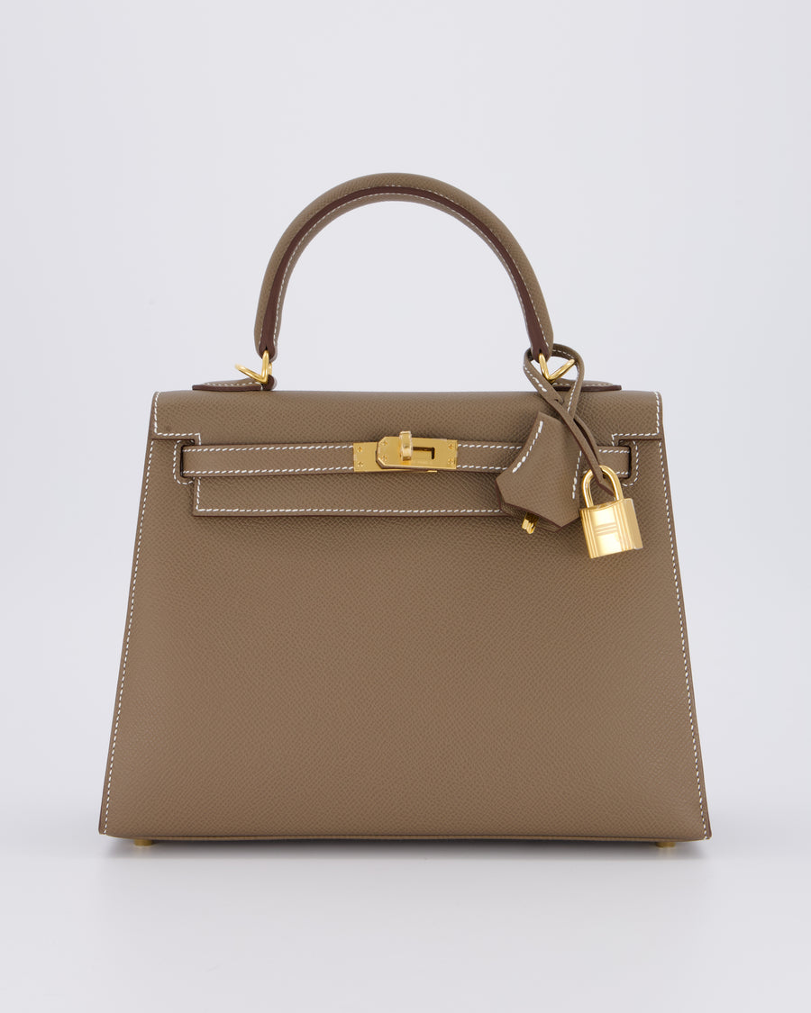 *HOLY GRAIL* Hermès Kelly 25 Sellier Bag in Etoupe Epsom Leather and Gold Hardware
