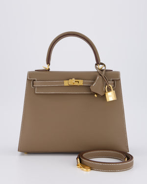 *HOLY GRAIL* Hermès Kelly 25 Sellier Bag in Etoupe Epsom Leather and Gold Hardware