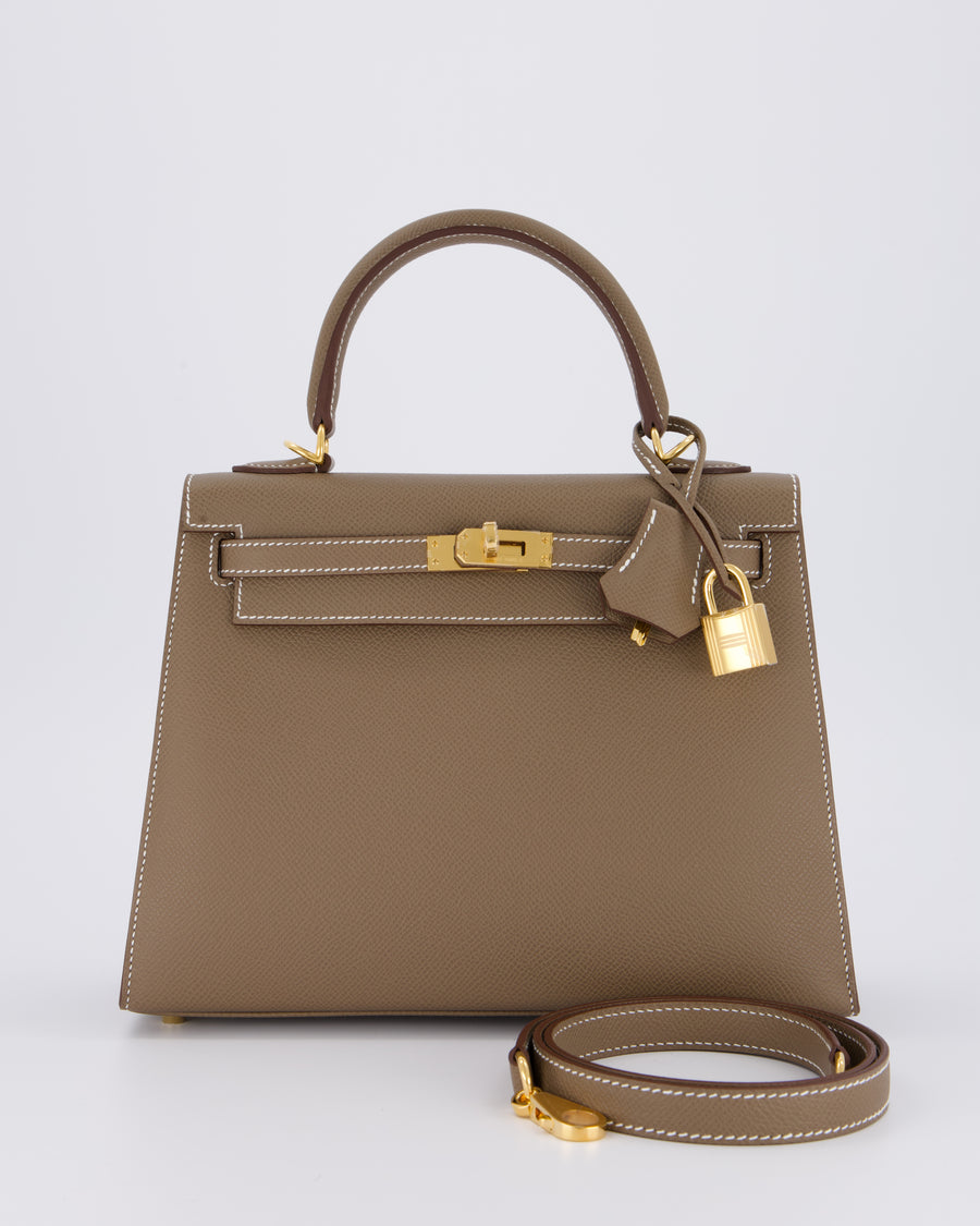 *HOLY GRAIL* Hermès Kelly 25 Sellier Bag in Etoupe Epsom Leather and Gold Hardware