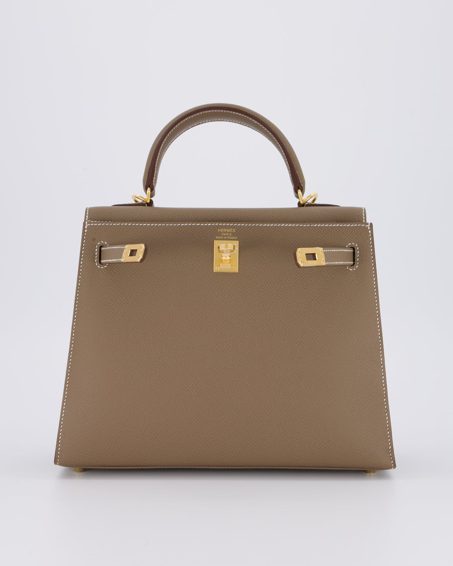 *HOLY GRAIL* Hermès Kelly 25 Sellier Bag in Etoupe Epsom Leather and Gold Hardware