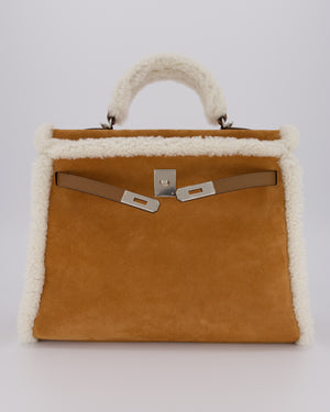 *COLLECTOR'S* Hermès Kelly 35 Teddy Plush Grizzly Bag in Alezan Swift Leather, Ecru Plush & Chamois Grizzly Suede Leather with Palladium Hardware