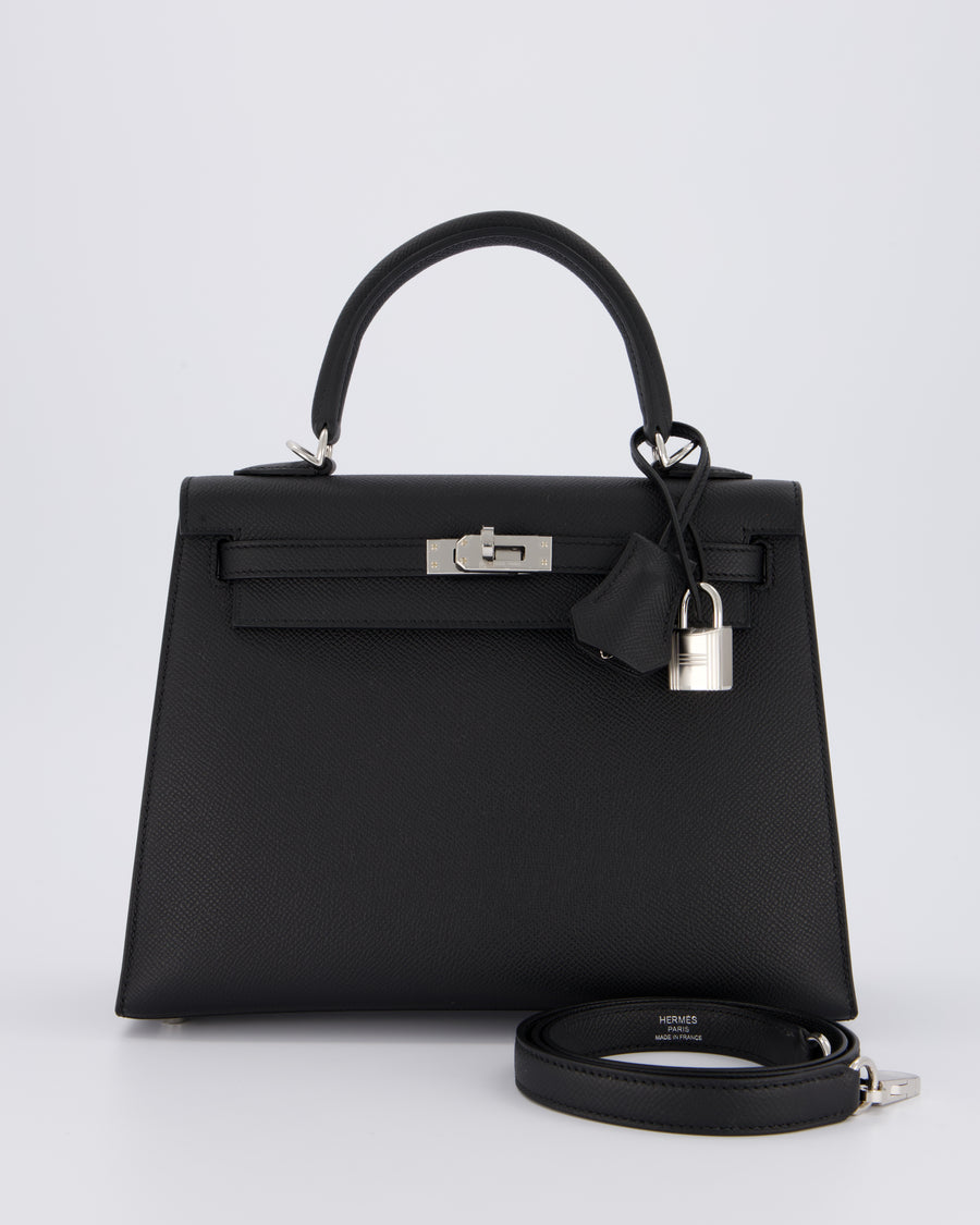 *SUPER RARE* Hermès Kelly 25 Sellier Bag in Noir Epsom Leather with Palladium Hardware