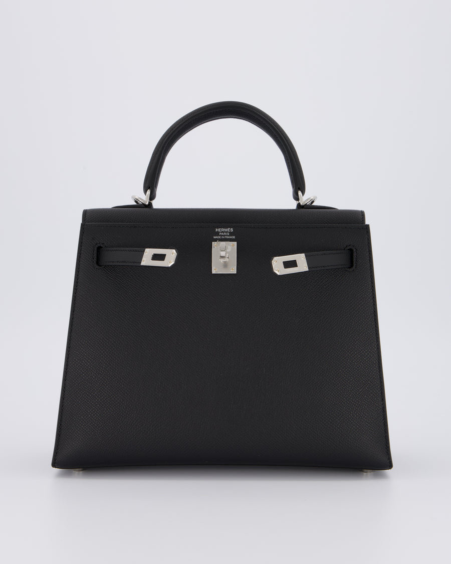 *SUPER RARE* Hermès Kelly 25 Sellier Bag in Noir Epsom Leather with Palladium Hardware