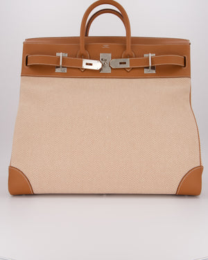 *RARE* Hermès Haut à Courroies HAC 50 Bag in Gold Evercolour Leather &  Écru/Beige Toile Cross Canvas with Palladium Hardware