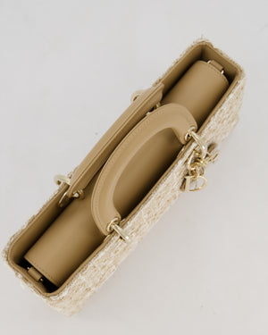 Christian Dior Medium D-Joy in Beige & Écru Tweed Canvas & Beige Leather Handles with Champagne Gold Hardware