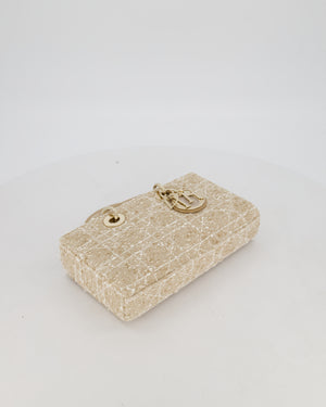 Christian Dior Medium D-Joy in Beige & Écru Tweed Canvas & Beige Leather Handles with Champagne Gold Hardware