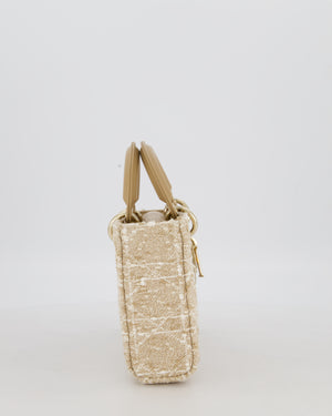 Christian Dior Medium D-Joy in Beige & Écru Tweed Canvas & Beige Leather Handles with Champagne Gold Hardware