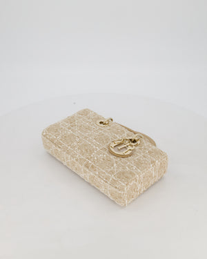 Christian Dior Medium D-Joy in Beige & Écru Tweed Canvas & Beige Leather Handles with Champagne Gold Hardware