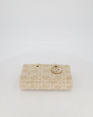 Christian Dior Medium D-Joy in Beige & Écru Tweed Canvas & Beige Leather Handles with Champagne Gold Hardware