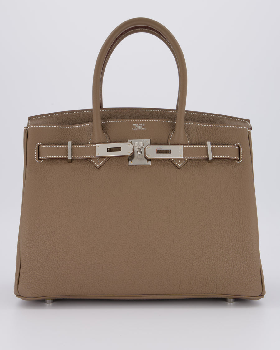 *VERY RARE* Hermès Birkin 30 Retourne Bag in Etoupe Togo Leather with Palladium Hardware