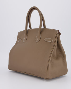 *VERY RARE* Hermès Birkin 30 Retourne Bag in Etoupe Togo Leather with Palladium Hardware