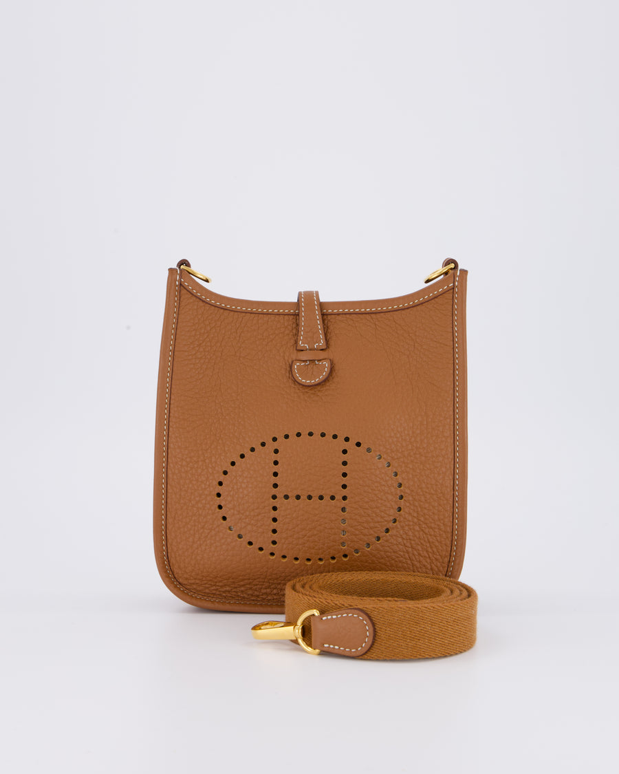 Hermès Mini Evelyne 16 Bag in Gold Taurillon Clemence Leather with Gold Hardware