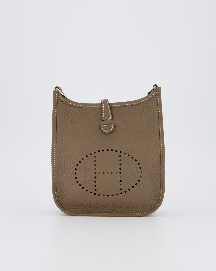 Hermès Mini Evelyne Bag in Etoupe Clemence Leather with Palladium Hardware