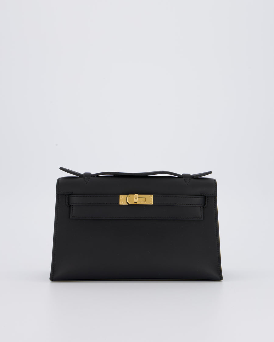 *SUPER RARE* Hermès Mini Kelly Pochette Bag in Noir Swift Leather with Gold Hardware