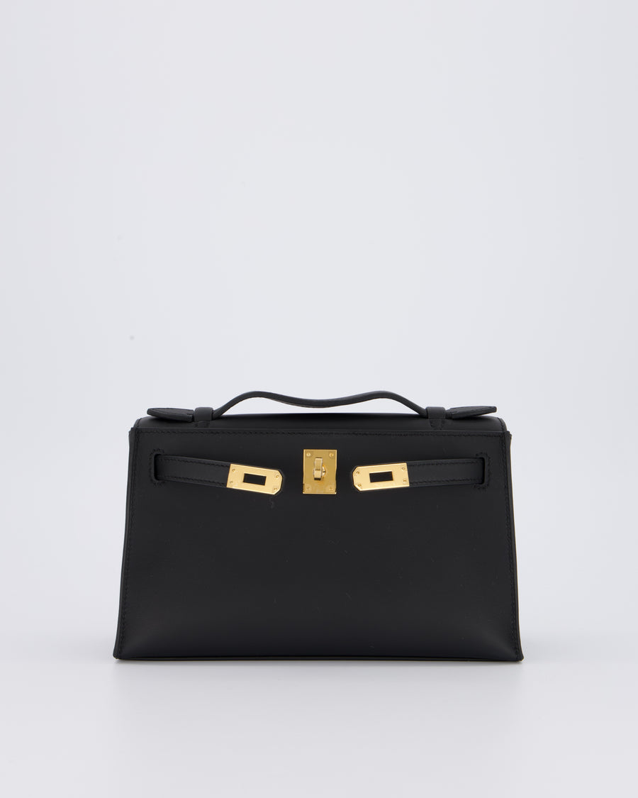 *SUPER RARE* Hermès Mini Kelly Pochette Bag in Noir Swift Leather with Gold Hardware