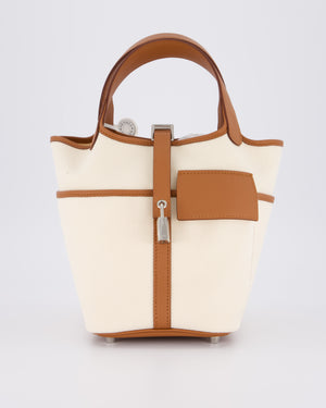 *HOT* Hermès Picotin 18 Lock Cargo Bag in Ecru Canvas & Gold Swift Leather with Palladium Hardware