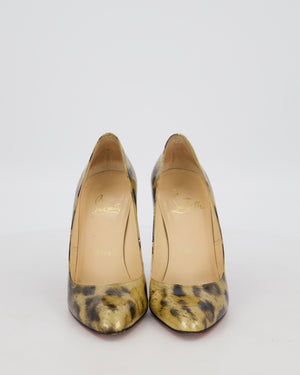 Christian Louboutin Gold and Black Leopard Print Patent Decollete Heels Size EU 38