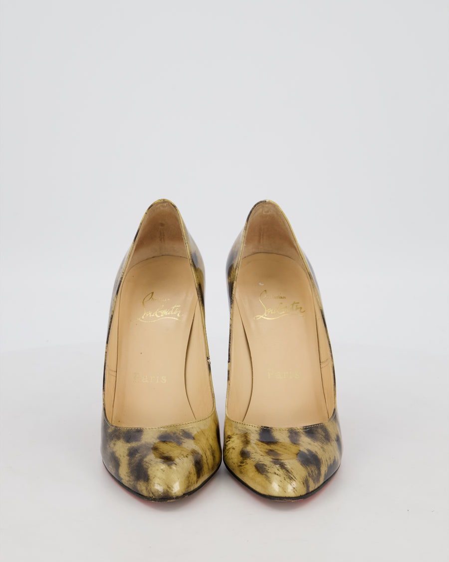Christian Louboutin Gold and Black Leopard Print Patent Decollete Heels Size EU 38