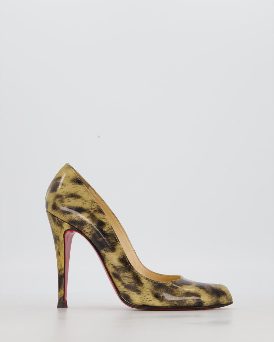 Christian Louboutin Gold and Black Leopard Print Patent Decollete Heels Size EU 38