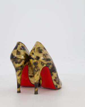 Christian Louboutin Gold and Black Leopard Print Patent Decollete Heels Size EU 38