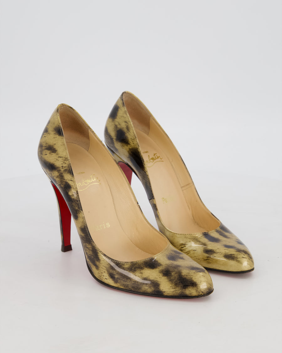 Christian Louboutin Gold and Black Leopard Print Patent Decollete Heels Size EU 38
