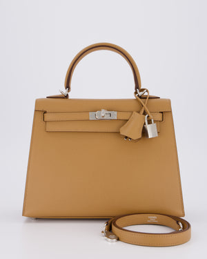 Hermès Kelly 25 Sellier Bag in Biscuit Epsom Leather with Palladium Hardware