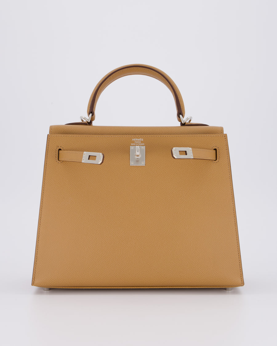 Hermès Kelly 25 Sellier Bag in Biscuit Epsom Leather with Palladium Hardware