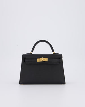 *HOT* Hermès Mini Kelly II 20 Bag in Noir Epsom Leather with Gold Hardware