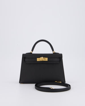 *HOT* Hermès Mini Kelly II 20 Bag in Noir Epsom Leather with Gold Hardware