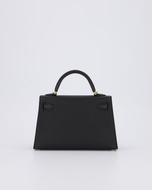 *HOT* Hermès Mini Kelly II 20 Bag in Noir Epsom Leather with Gold Hardware