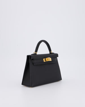 *HOT* Hermès Mini Kelly II 20 Bag in Noir Epsom Leather with Gold Hardware
